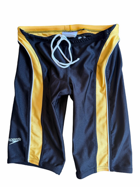 Speedo Black Yellow Panel Competitive Swim Suit Jammers Triathlon Pool Sz 28 Men